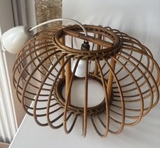 Ancien Lustre Suspension en rotin Osier Vintage 60/70 Collection Déco Rétro