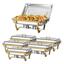 8 Qt Rectangle Chafing Dish Buffet Set Stainless Chafer w/ Full Size Pans & Gold