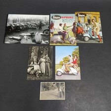 Lot of 6 Vespa motorcycle catalogues, postcards and photos 1950s/'60s. Yellowing