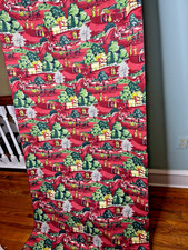 Vintage Barkcloth Fabric Scenic Antebellum Colonial Horse Carriage House People