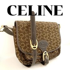 CELINE Shoulder bag Canvas Leather CMacadam Sulky  Brown Unisex Adults