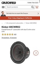 Kicker 48CWR82 600 Watt Comp R Series Dual 2 Ohm 8" Car Audio Subwoofer