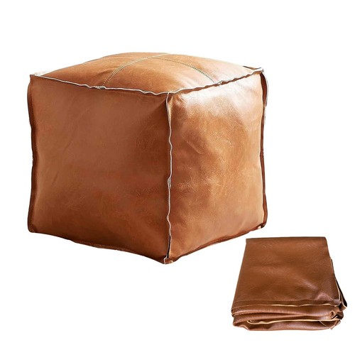 Faux leather unstuffed pouf - faux,