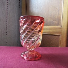 1 Red Baccarat Crystal Glass Bamboo Twisted Pattern Signed
