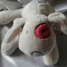 Doudou chien blanc, coquard rose, tâche grise, Obaïbi