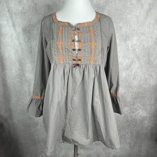 Odd Molly Embroidered Blouse Long Sleeve Blouse In Gray Women's Size 2 US 8/10