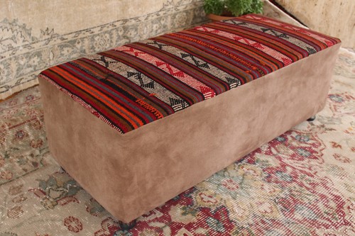 Vintage kilim pouf décor - -,