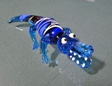 Vintage Blue Alligator Crocodile Figurine Hand Blown Art Glass
