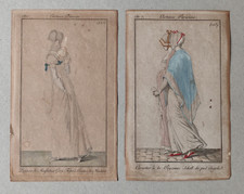 Early 19th century Parisian costumes - two old engravings circa 1807