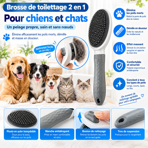 Brosse chien chat anti poils - brosse,