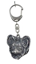 Papillon, Épagneul nain continental papillon - Porte-clés argenté avec chien, dé
