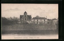 Old postcard La Planche, L ́Èglise et la Cure 