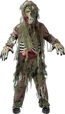 Swamp Deluxe Skeleton Living Dead Zombie Costume for Halloween Kids - Green