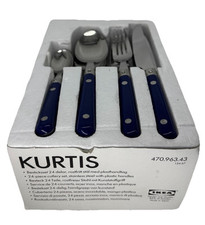 IKEA Kurtis 24 Piece Flatware Set Blue Handle Stainless Steel 470.963.43 NEW!
