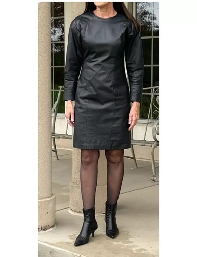 Robe cuir manches - cuir, à