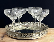 Vintage Champagne Coupe Etched Sherbet Cocktail Glasses Martini Set 4 MCM