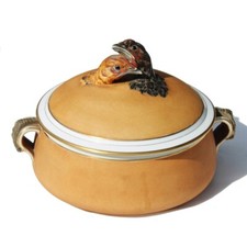 Antique Mehun Porcelain Tureen / Terrine with Two Partridges / Pheasants / Chickens
