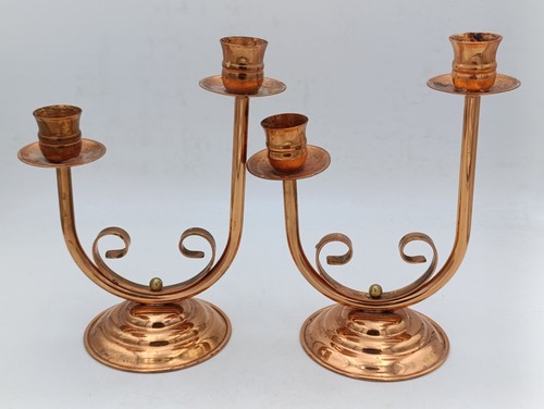 Paire bougeoirs feux cuivre - bougeoirs,
