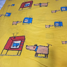 Rare Y2K IKEA Duvet Cover Twin Yellow Bussig Dog Cat Television Cartoon Graphic