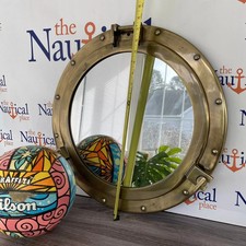 Grand miroir hublot 20", finition laiton ancienne, décoration murale nautique...