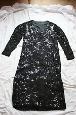 VINTAGE ART DECO Robe Soie Noir Sequins Perles  FR 38 40 Black Silk dress beads