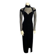 Vintage Illusion Velvet Formal Dress Black Vamp Vixen 90s Avant Garde 2P Goth