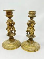 Pair of table candle holders Angels & Loves 19th century brass 19th 