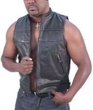Men's Biker Motorcycle Vintage Coat Black Retro Moto Black Leather Vest