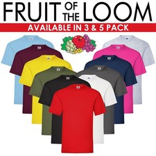 3 & 5 Pack Fruit of The Loom Mens T Shirts 100% Cotton Plain Short Sleeve Tee