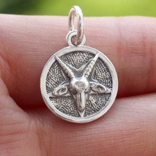 925 Sterling Silver Baphomet Wiccan Pagan Sabbatic Goat Pendant Charm F Necklace