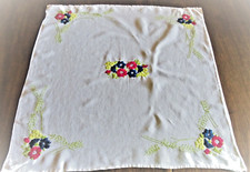 Vintage Embroidered Tea Tablecloth Decorated with Field Flowers and Wheat.66CM X 68CM