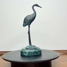 Vintage Bronze Sculpture Art Heron Bird Figurine Decoy - 7” x 3” - RARE