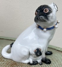 Antique Meissen Porcelain Pug And His Puppy? 16cm Circa 1850/60