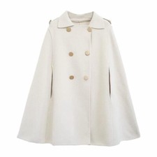 Femme à Cape Manteau Chaud Châle Enveloppant Horloge Poncho Double Boutonnière