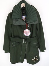 Manteau Desigual Madrid Femme 38 Vert Ceinture Simple Fermeture Éclair Doublé