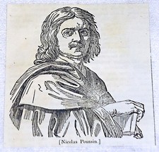 1832 small magazine engraving ~ NICOLAS POUSSIN ~ portrait of famous painter