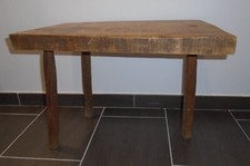 TABLE BASSE TABLETTE TRIPODE BOIS BRUT CAMPAGNE FERME CHALET ART BRUT ARTISANAL