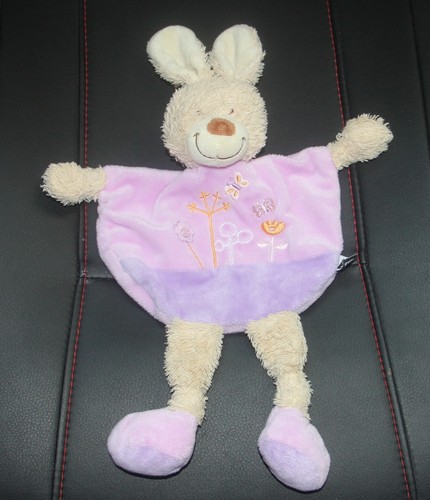Doudou plat lapin beige mauve - plat,