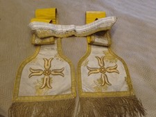 Ancienne ETÔLE/soie Blanche BROCHé FIL DORé/croix Brodée En Relief/NO CHASUBLE