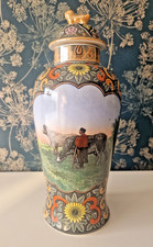 Vase Potiche Décor Fermier et Vache H 33 Petrus Regout & Co Maastricht pays-Bas