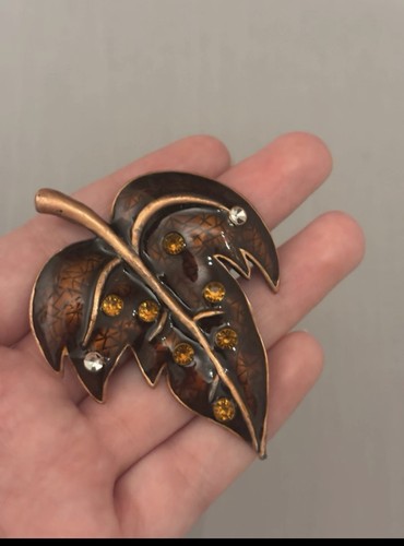 Broche feuille émail cuivré