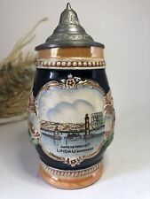 Beer mug with pewter lid - HAFENEINFAHRT LINDAU BODENSEE