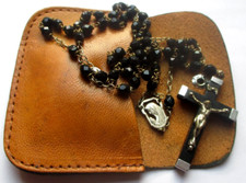 Antique Stunning Rosary Crucifix Jumper Beads Faceted Jays Leather Cases 5514