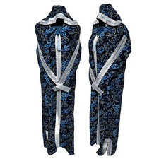 Femme Marocain Bleu Multicolore Floral à Capuche Djellaba