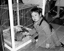 crp-63472 circa 1945 animals cute little girl pets a rabbit in a cage crp-63472