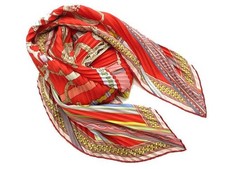 HERMES CONCOURS D'ETRIERS Pleated Scarf Carre 90 cm Silk Red Auth