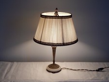 ANTIQUE BRONZE and Alabaster Lamp with FABRIC LAMPSHADE 