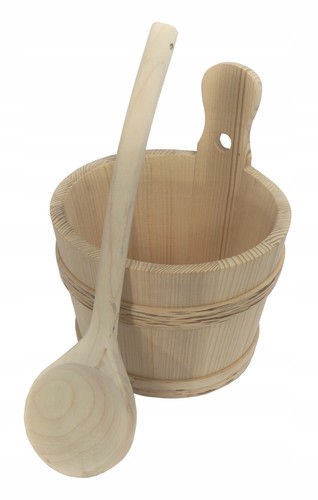Seau sauna bois - 5l, louche