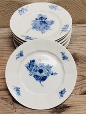 8 Royal Copenhagen Angular Blue Flowers Bread Plates #8553 Denmark 6 1/8” Wide