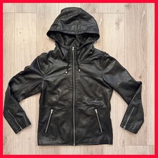 roshell Black Leather Jacket Black  Leather Blouson Riders Hood Riders Jacket Pa